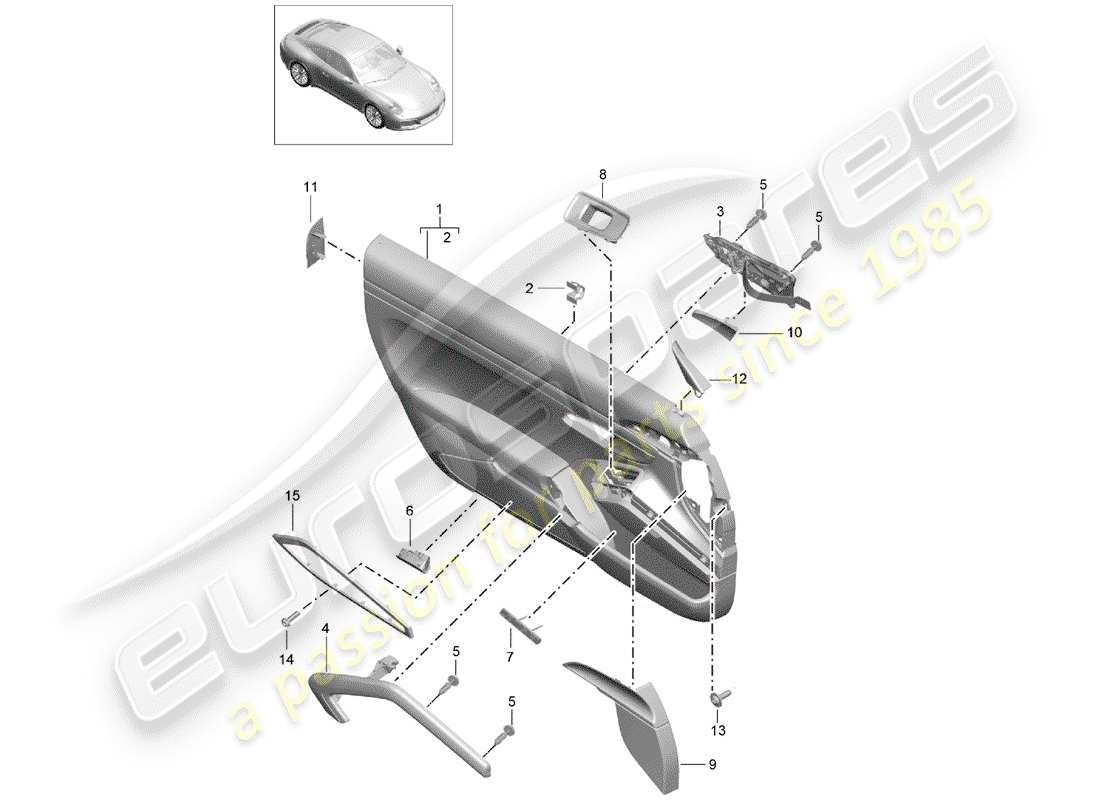 porsche 2017 (991-2) schema delle parti del pannello della porta