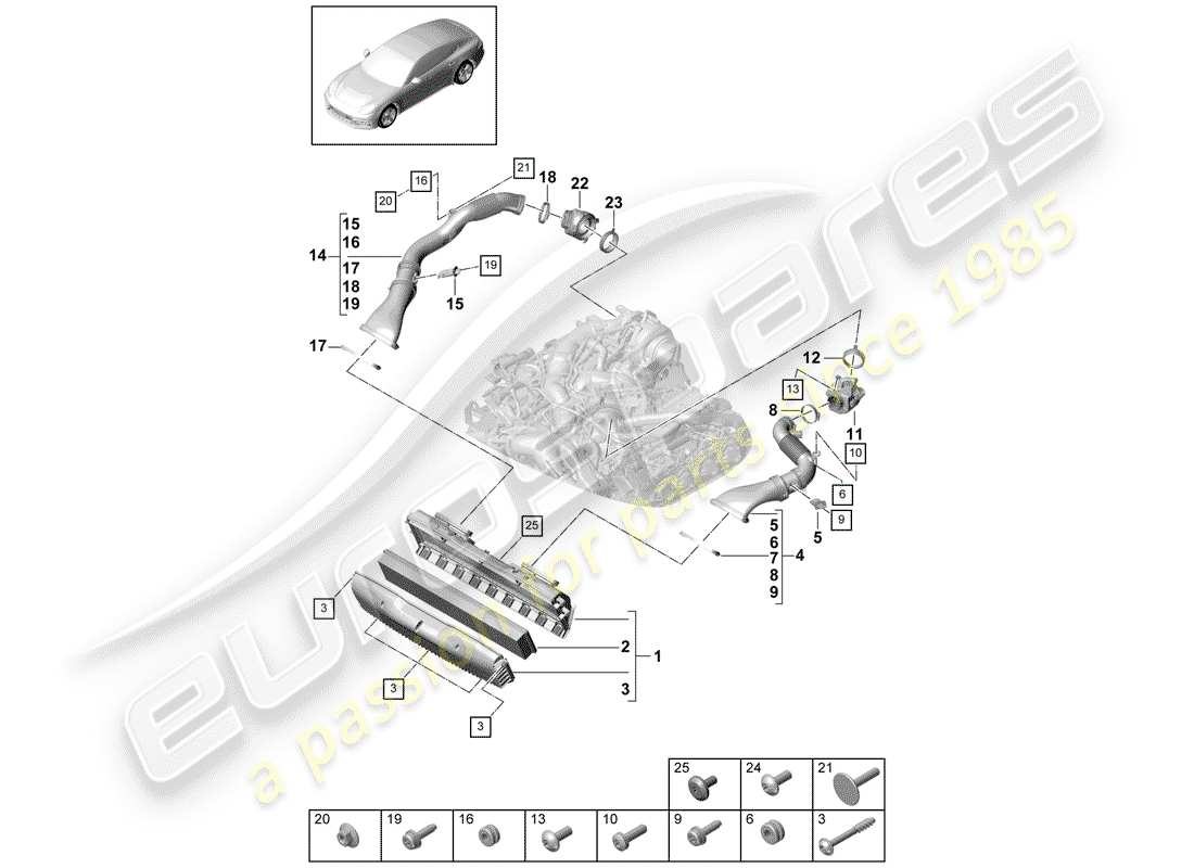porsche 2017 (panamera 971-1) alloggiamento del filtro dell'aria diagramma delle parti