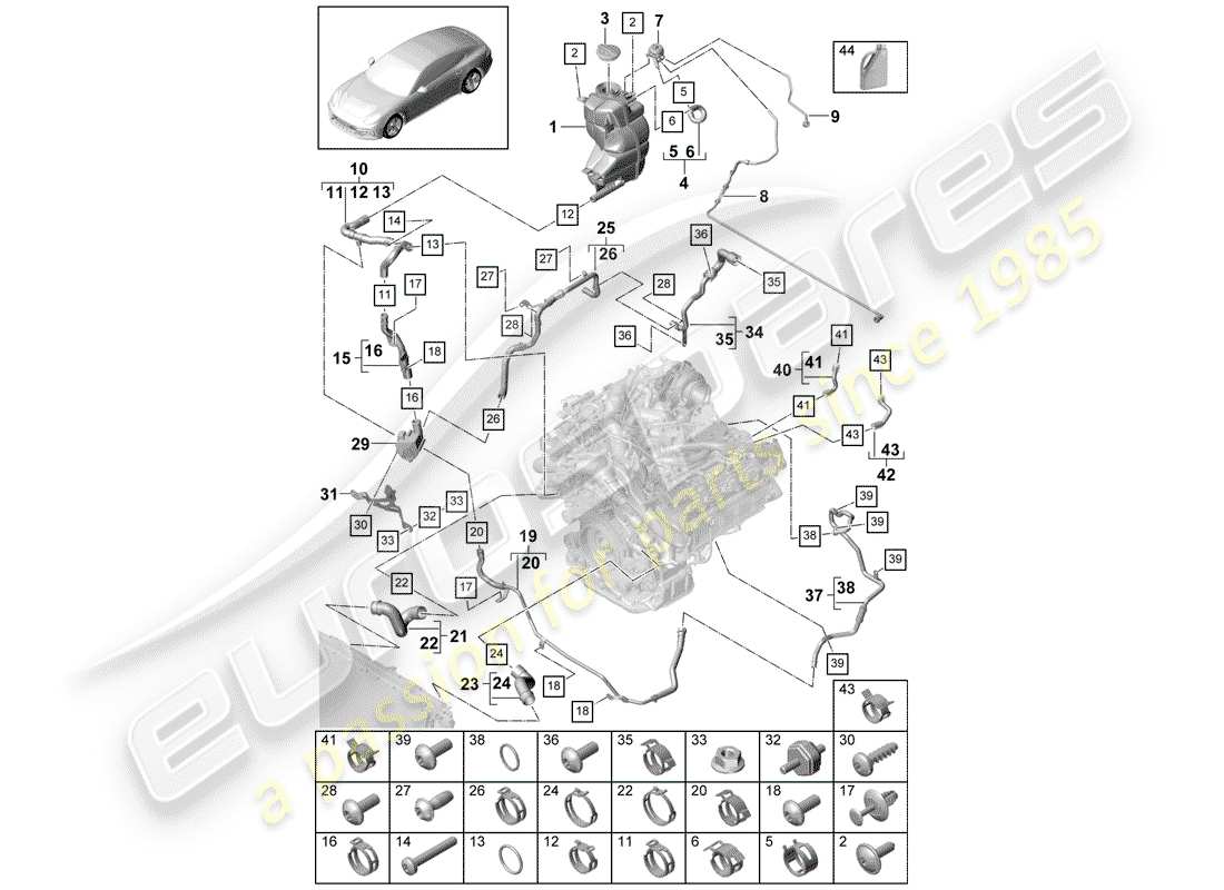 porsche 2017 (panamera 971-1) diagramma delle parti del raffreddamento ad acqua