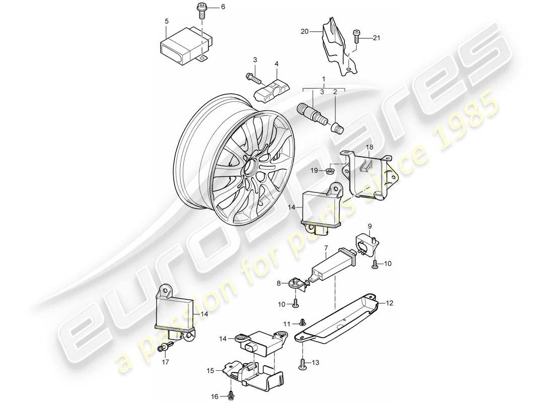 porsche 2008 (cayenne e1 9pa) sistema di controllo della pressione dei pneumatici diagramma delle parti