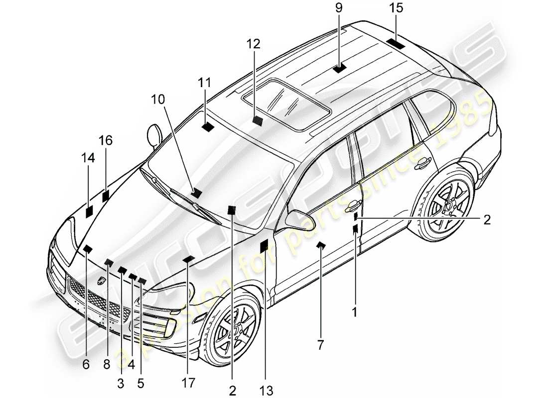 porsche 2008 (cayenne e1 9pa) segnali/avvisi diagramma delle parti