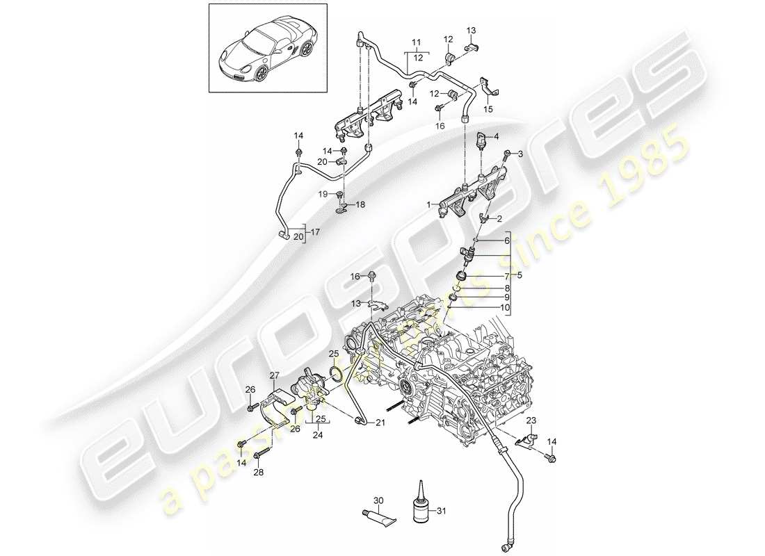porsche 2009 (987 boxster) tubo di raccolta carburante diagramma delle parti