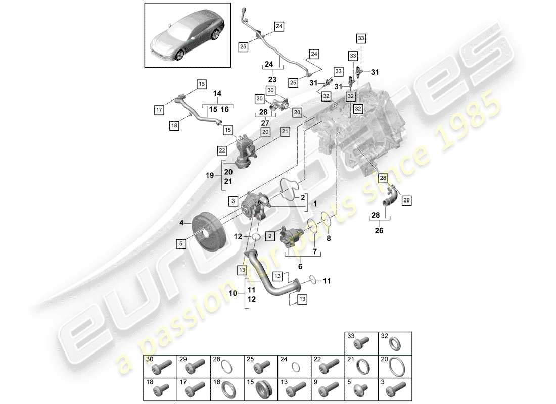 porsche 2017 (panamera 971-1) schema delle parti della pompa dell'acqua