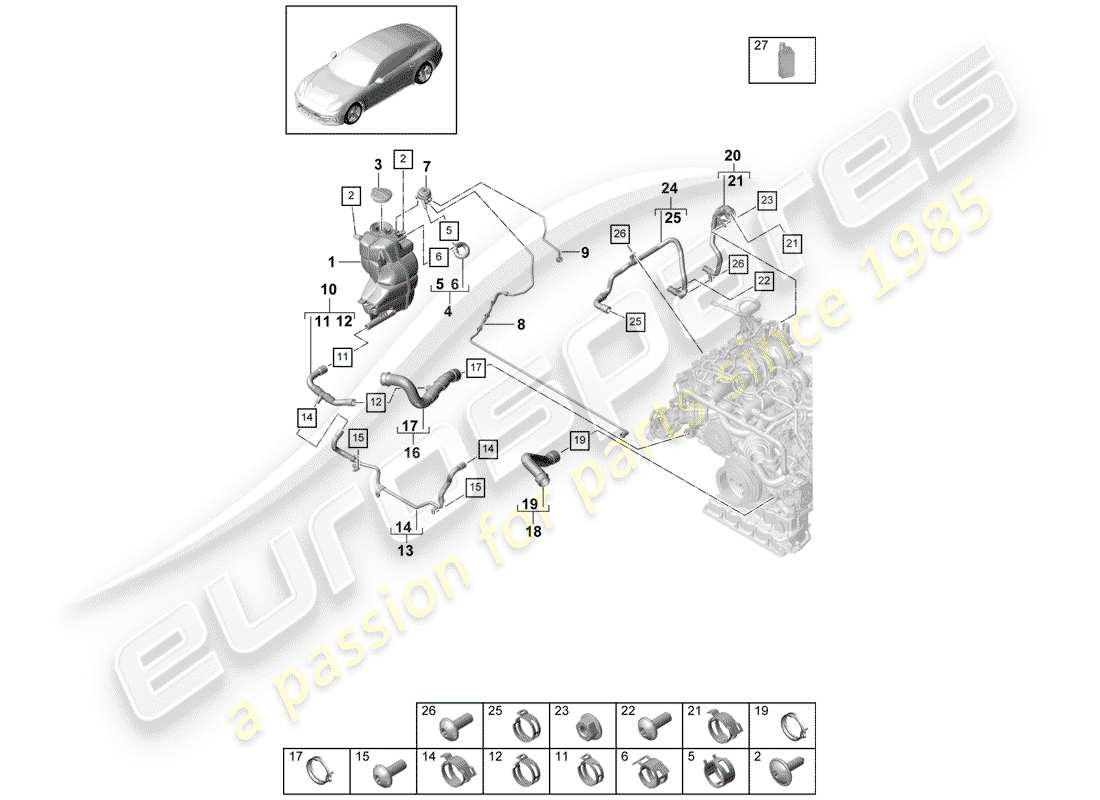 porsche 2017 (panamera 971-1) diagramma delle parti del raffreddamento ad acqua