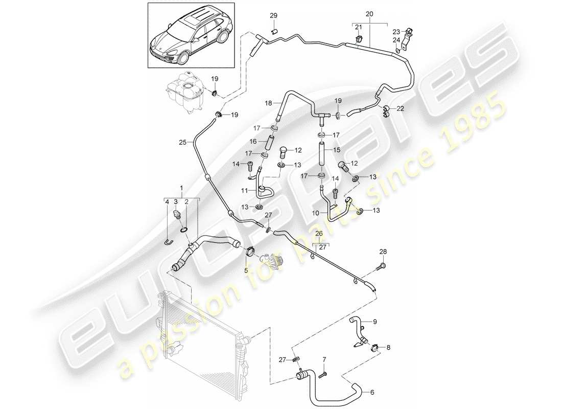 porsche 2011 (cayenne e2 92a) raffreddamento ad acqua 4 diagramma delle parti