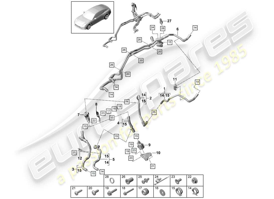 porsche panamera 971 (2019) diagramma delle parti del riscaldatore