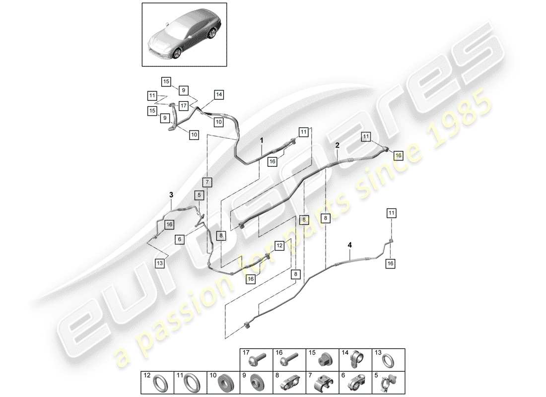 porsche panamera 971 (2019) schema delle parti del circuito frigorifero