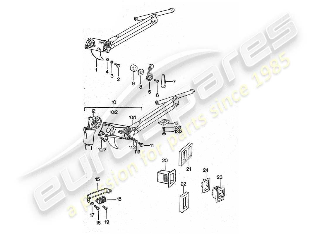 porsche 1977 (911 turbo) schema delle parti del regolatore della finestra