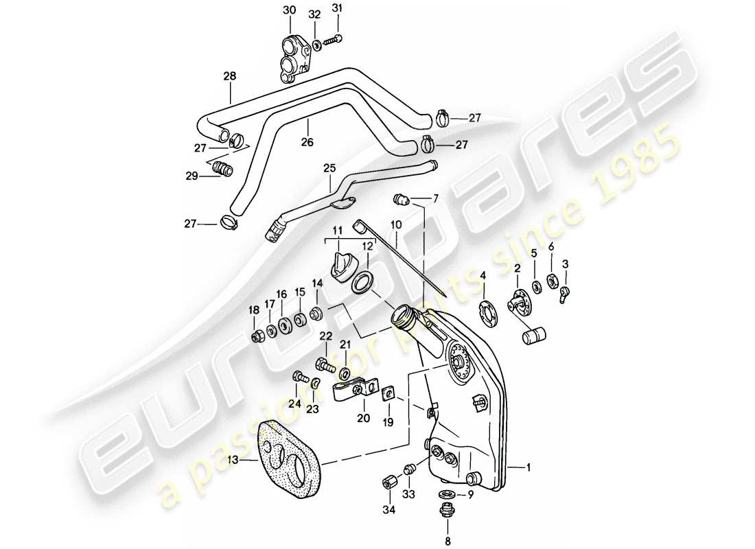 porsche 1986 (911) lubrificazione motore - serbatoio olio - linee diagramma delle parti