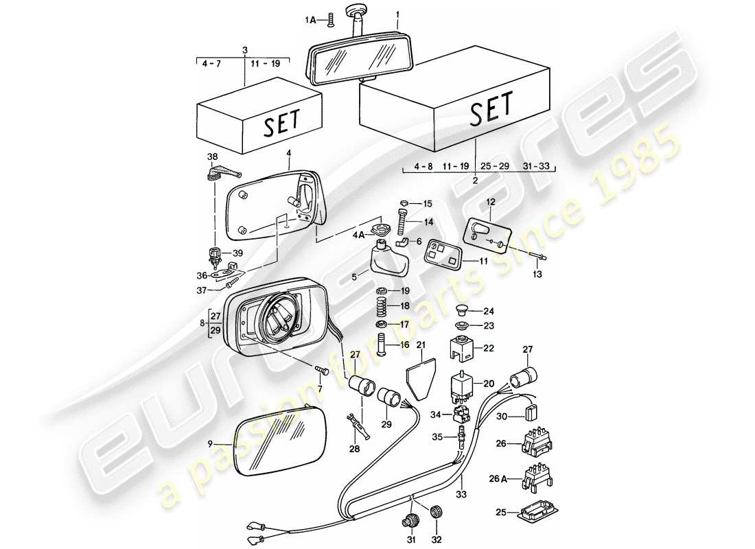 porsche 1989 (911) specchio retrovisore interno - specchio retrovisore schema delle parti