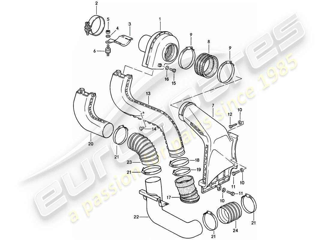 porsche 1987 (911) schema delle parti del soffiante aggiuntivo