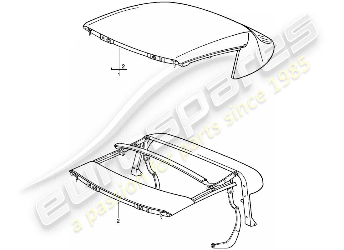 porsche 1987 (911) capote - telaio superiore - regolabile manualmente schema delle parti