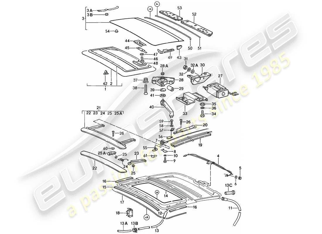 porsche 1987 (911) tetto apribile diagramma delle parti