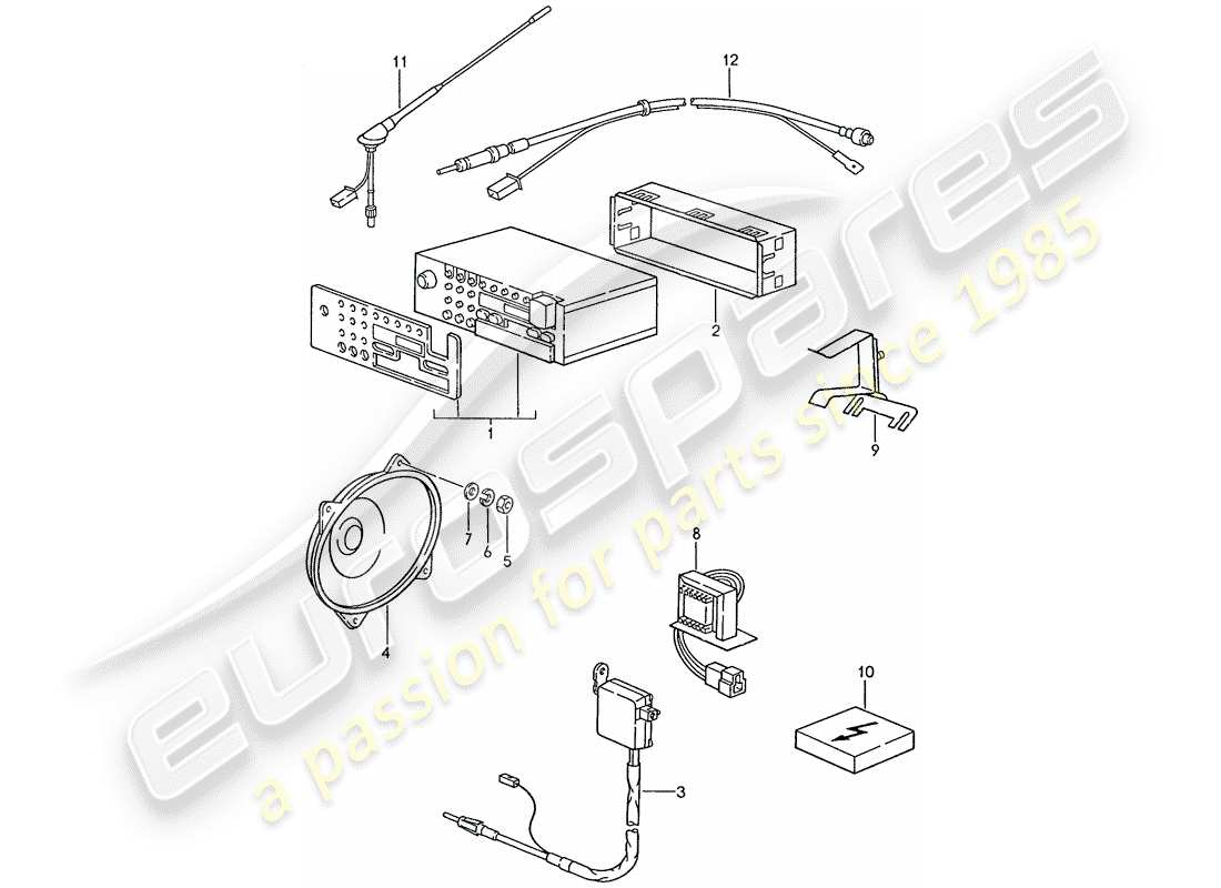 porsche 1988 (928) unità radio - parti di installazione diagramma delle parti