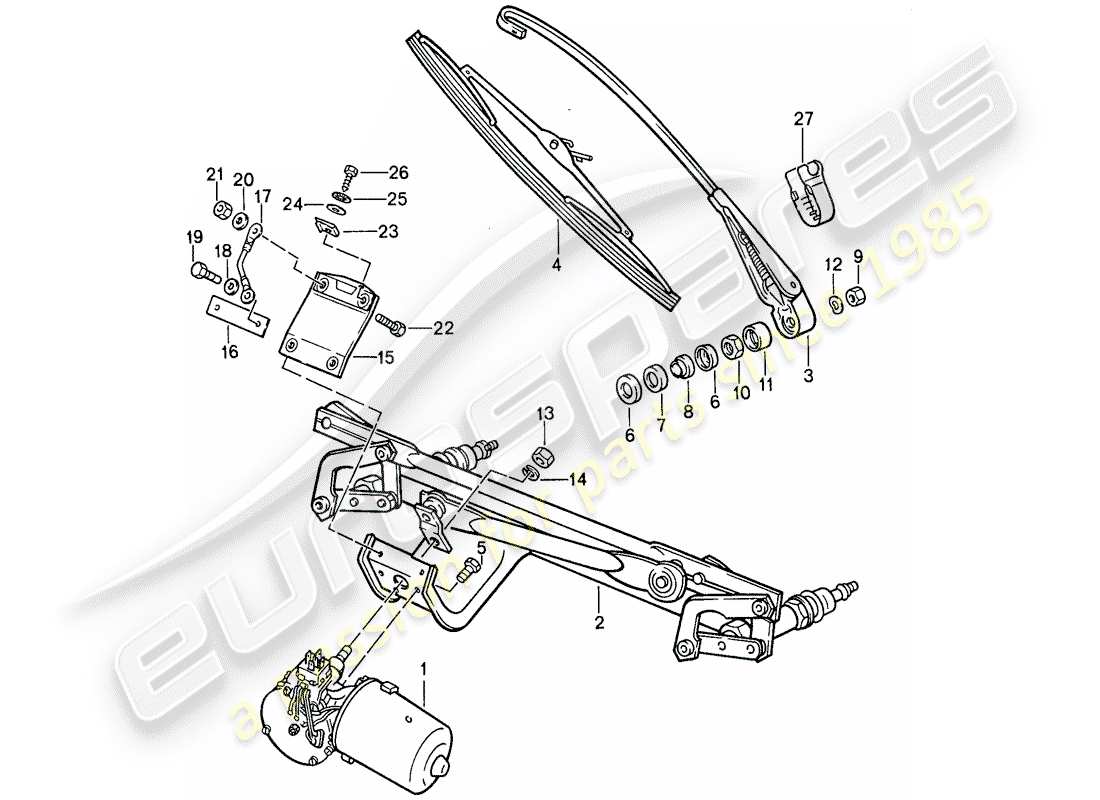 porsche 1989 (911) sistema tergicristallo diagramma delle parti