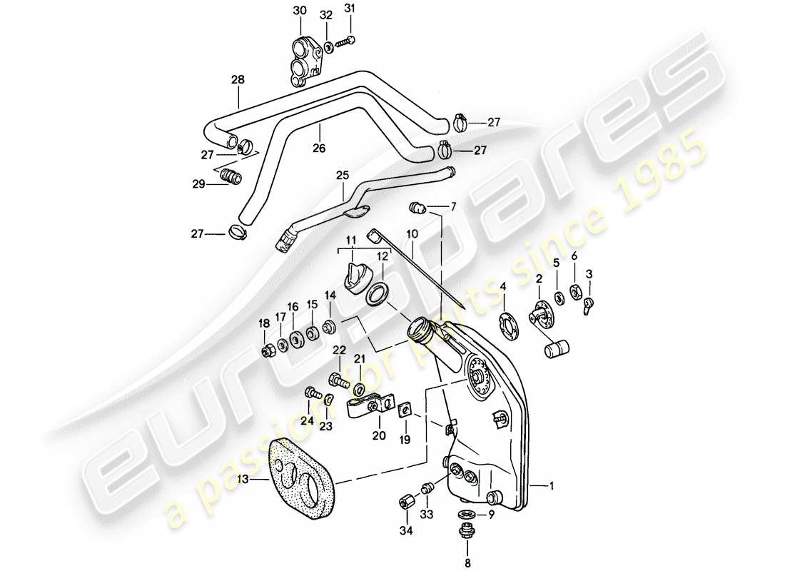 porsche 1987 (911) lubrificazione motore - serbatoio olio - linee diagramma delle parti