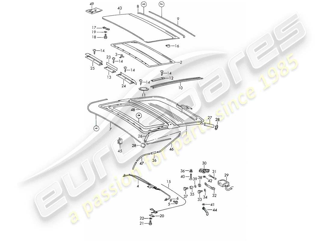 porsche 1968 (911/912) tetto apribile - elettrico diagramma delle parti