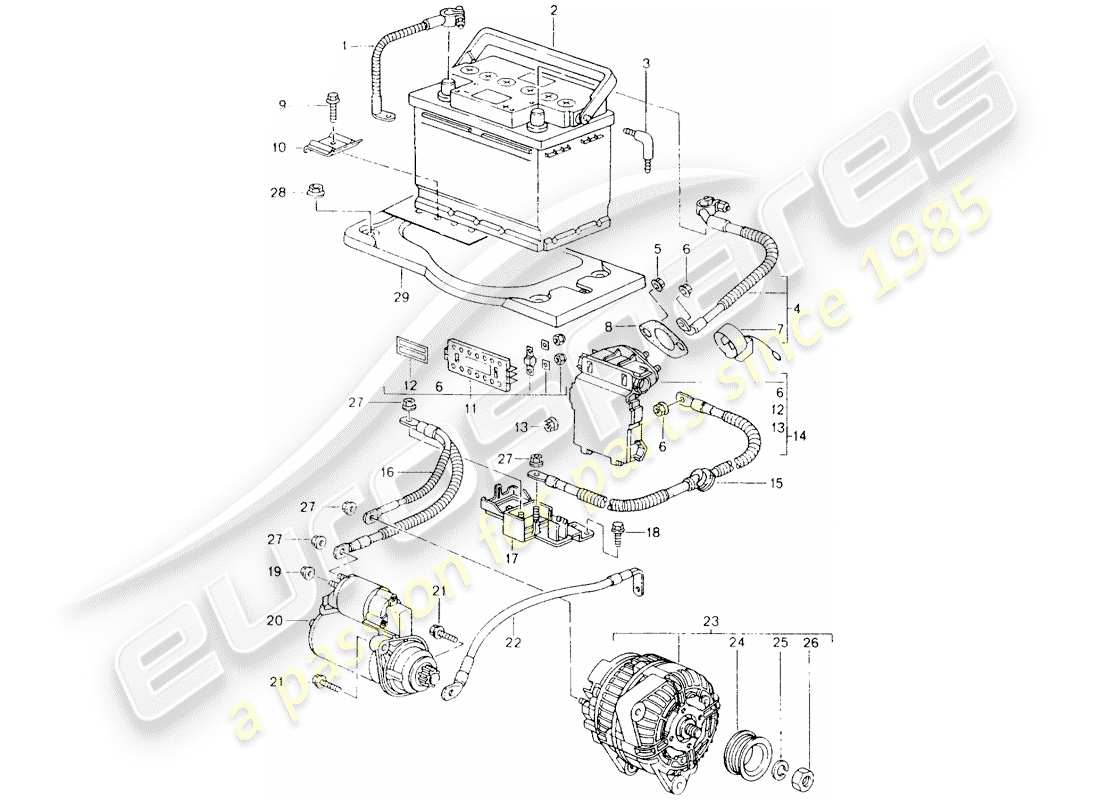 porsche 2001 (986 boxster) batteria - estrazione centrale - avviamento - alternatore schema particolare