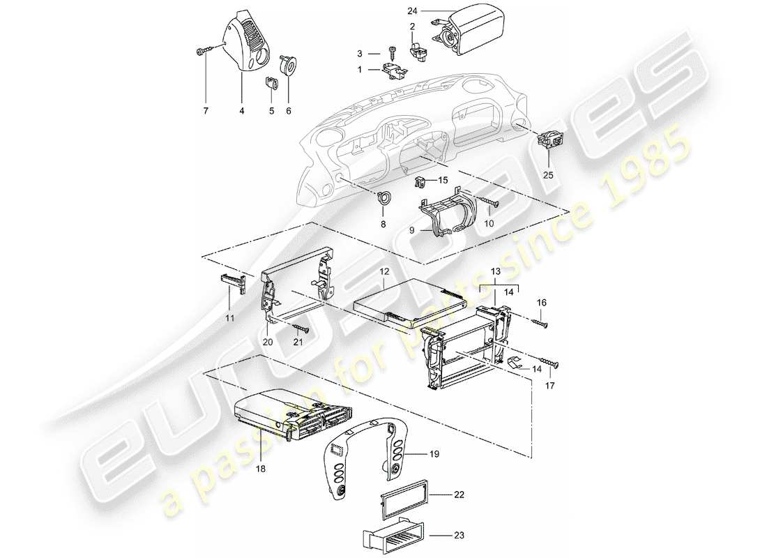 porsche 2003 (996) accessori - rivestimento cruscotto diagramma delle parti