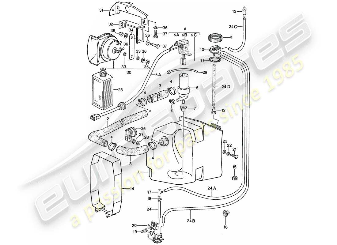 porsche 1987 (911) modello speciale - design a naso piatto - unità rondella - clacson schema delle parti