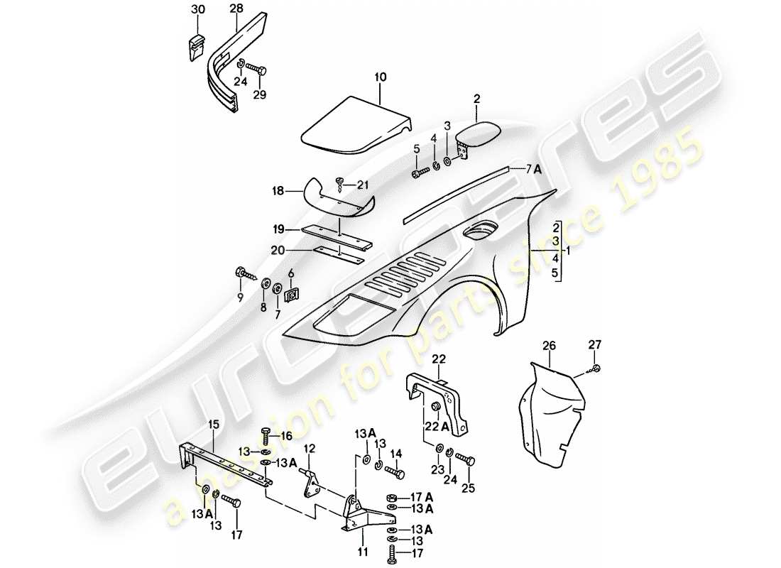 porsche 1987 (911) modello speciale - design a naso piatto - pannellatura esterna - parafango schema delle parti