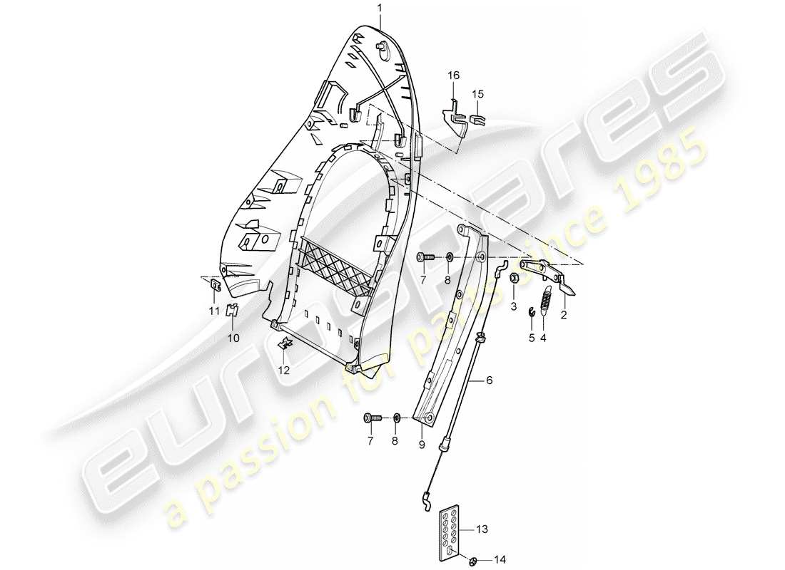 porsche 2003 (986 boxster) guscio schienale - sedile standard - sedile comfort schema parte
