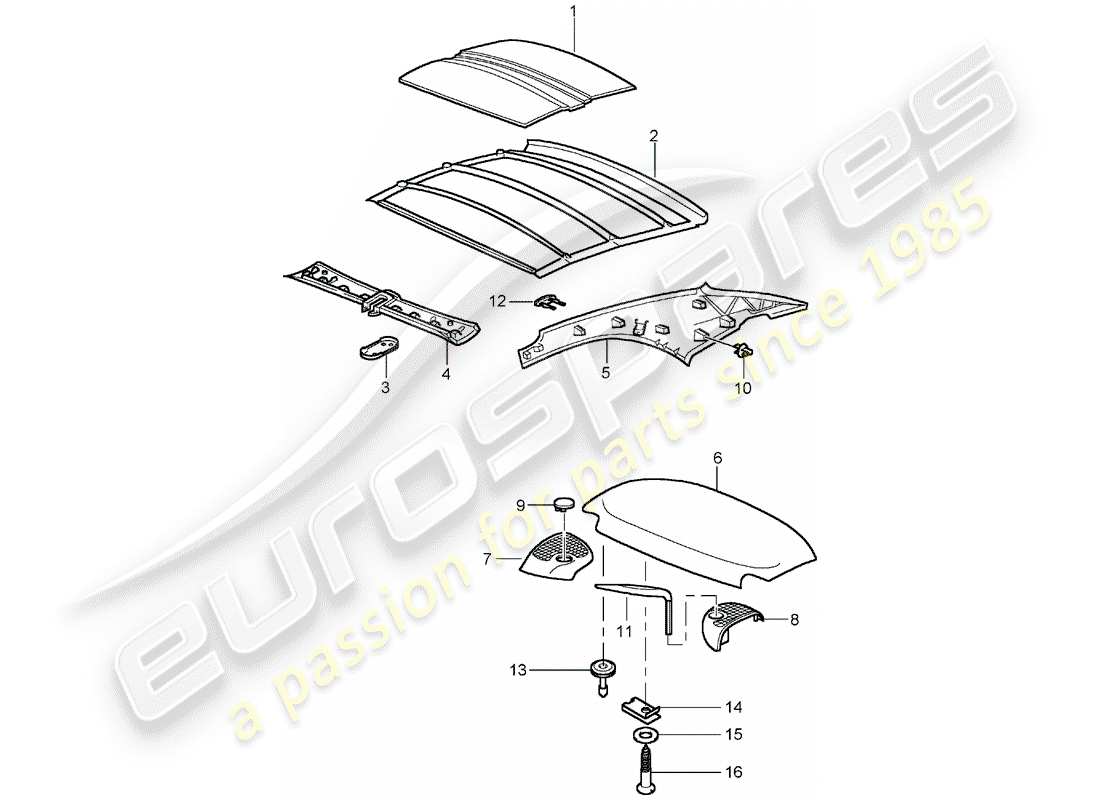 porsche 2002 (996 turbo / gt2) hardtop - assorbitore acustico diagramma delle parti