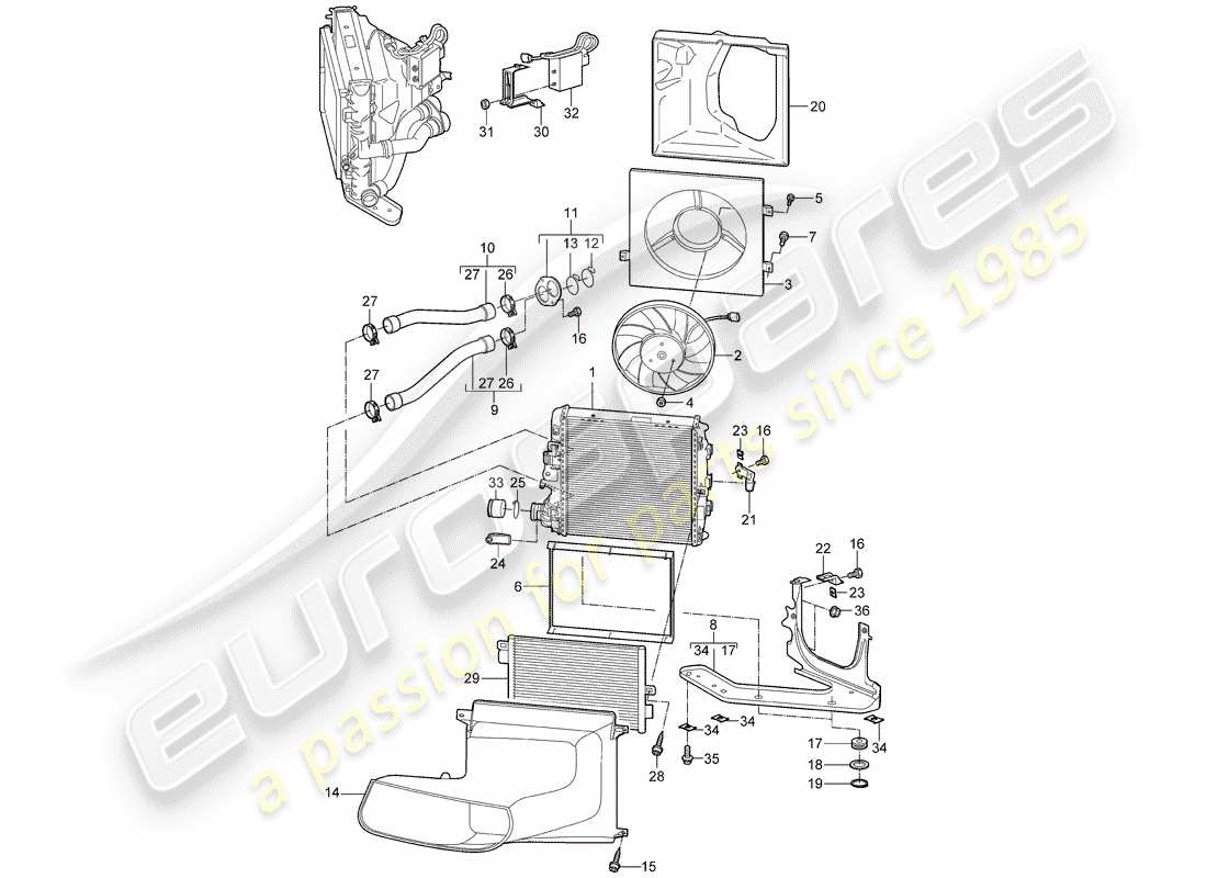 porsche 2005 (987 boxster) raffreddamento ad acqua 3 diagramma delle parti