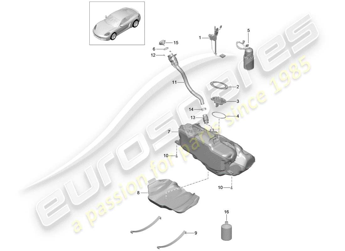 porsche 2020 (718 cayman) diagramma delle parti del serbatoio del carburante