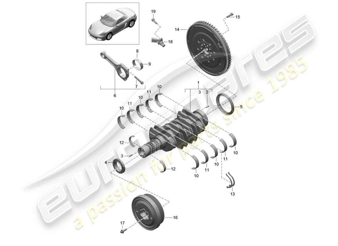 porsche 2020 (718 boxster) albero a gomiti diagramma delle parti