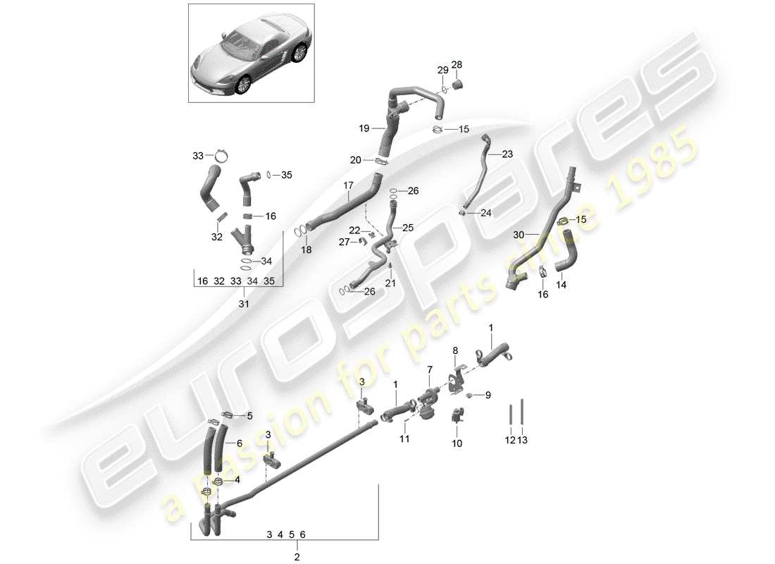 porsche 2017 (718 boxster) raffreddamento ad acqua diagramma delle parti