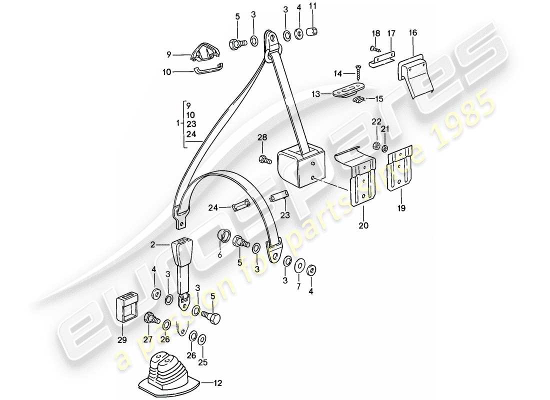 porsche 1986 (911) cintura di sicurezza diagramma delle parti
