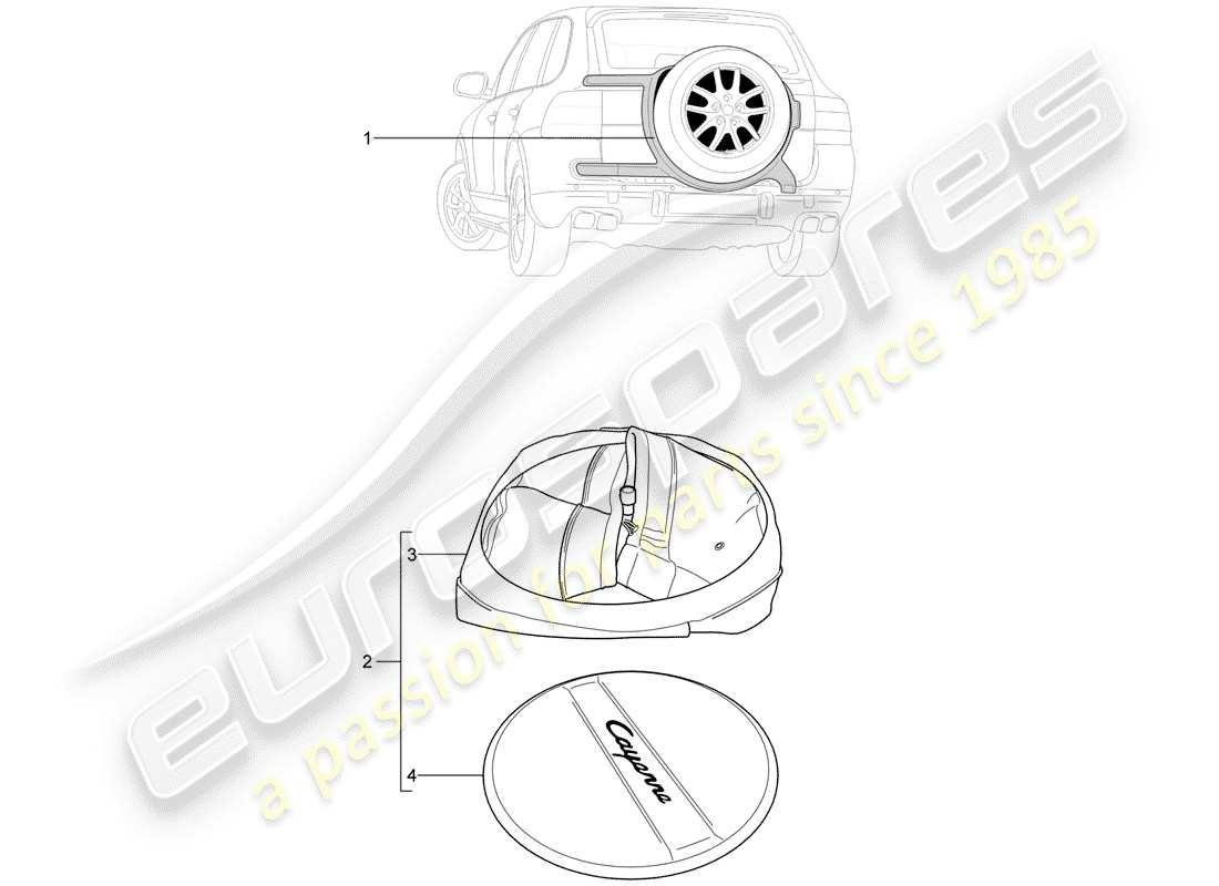 porsche 2016 (tequipment cayenne) staffa per ruota di scorta schema delle parti