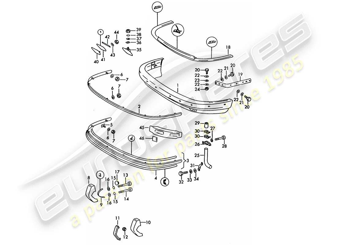 porsche 1968 (911/912) paraurti - d >> - mj 1968 diagramma delle parti