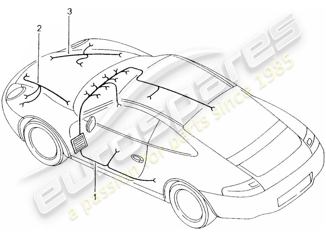porsche 2003 (996) cablaggi - abitacolo passeggero - vano portaoggetti - parte anteriore - kit riparazione - impianto freno antibloccaggio -abs- - indicatore usura pastiglie freno - assale anteriore schema delle parti