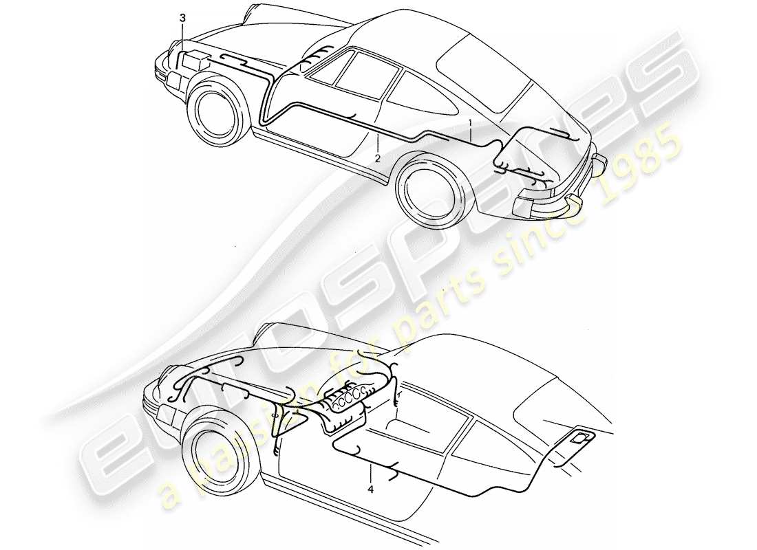 porsche 1987 (911) cablaggi - abitacolo passeggero - batteria avviamento - pianale bagagliaio schema particolare