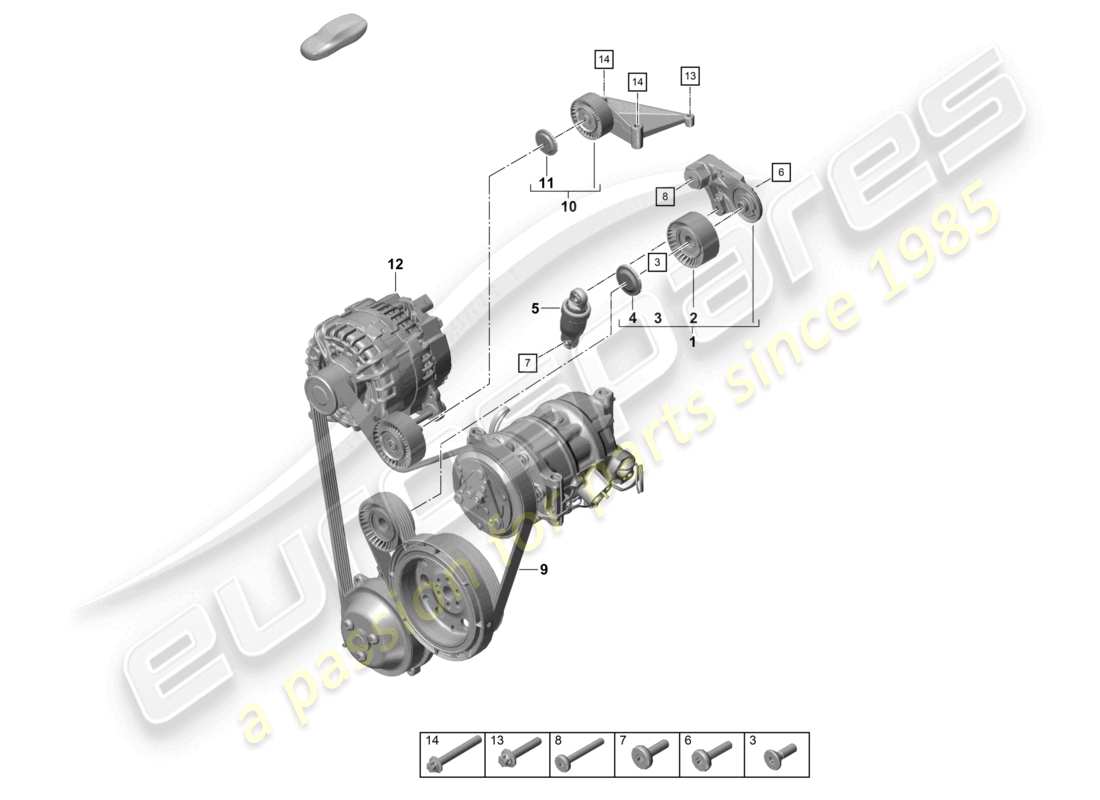 porsche 2020 (718 boxster) cinghia poly-v tendicinghia ammortizzatore diagramma delle parti