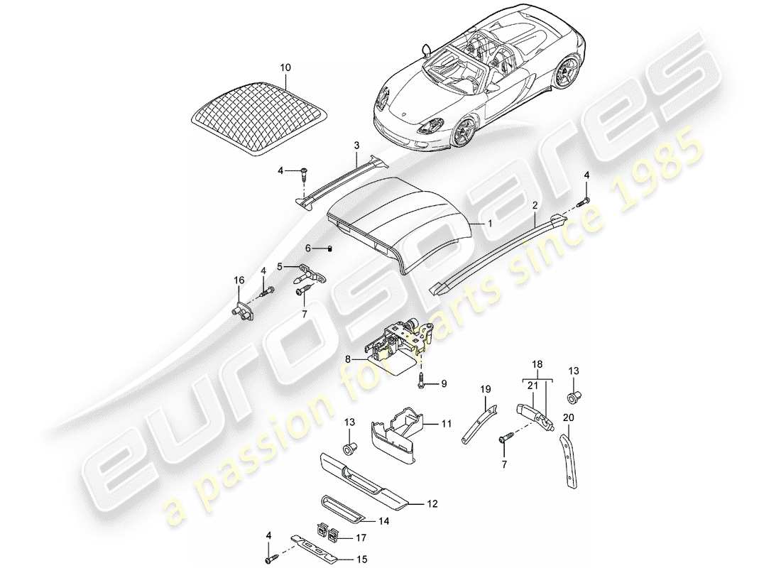 porsche 2006 (carrera gt) tetto diagramma delle parti