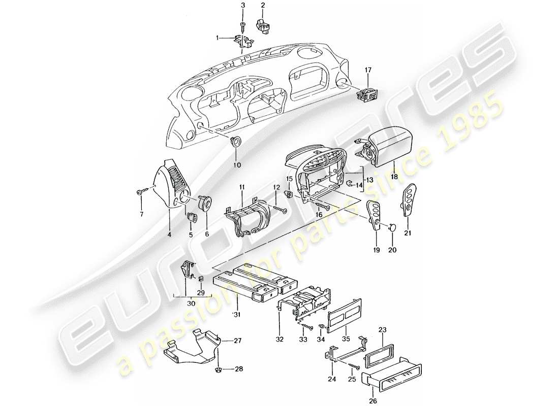 porsche 2002 (996 turbo / gt2) accessori - rivestimento cruscotto diagramma delle parti
