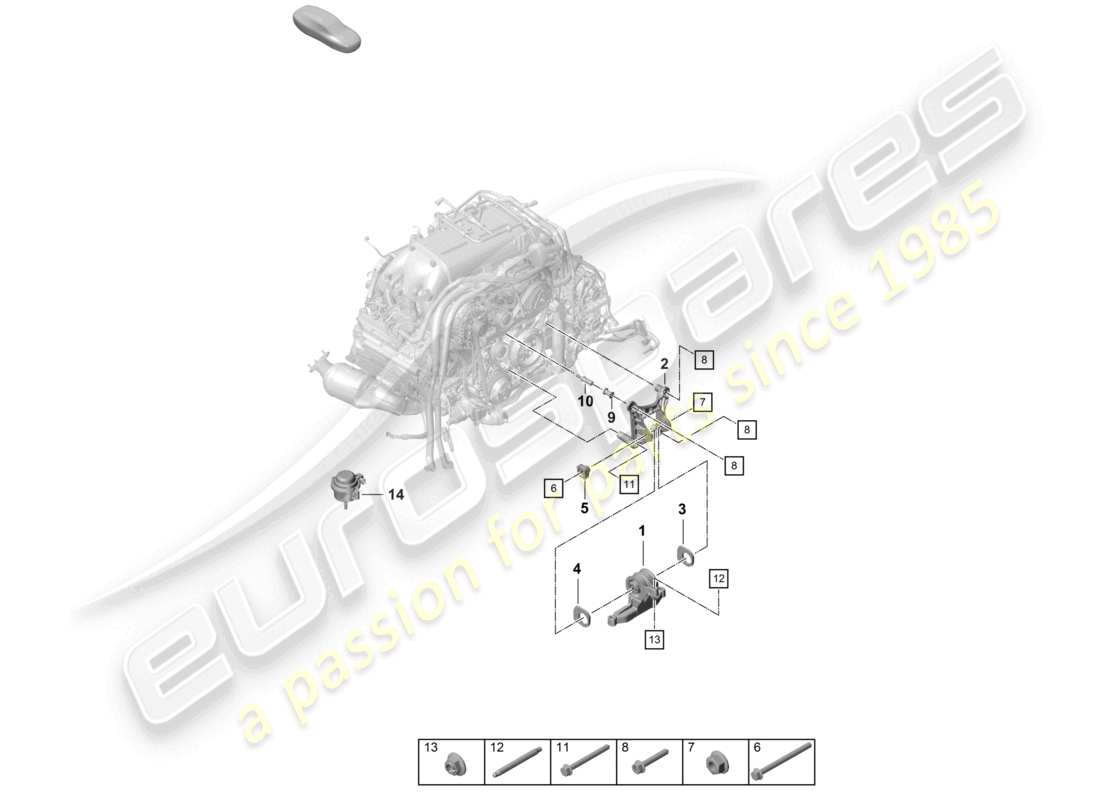 porsche 2020 (718 cayman) paranco di sollevamento del motore diagramma delle parti