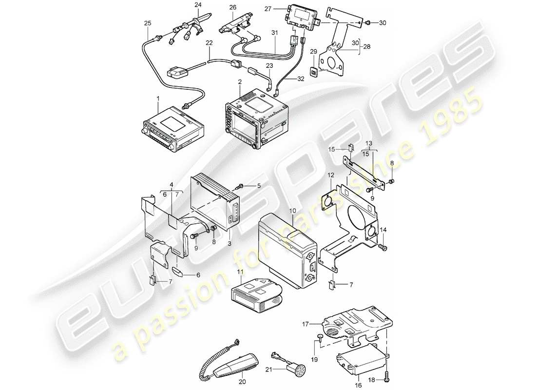 porsche 1997 (986 boxster) gruppo radio - amplificatore - sistema di navigazione - telefono - d - mj 2003>> schema delle parti