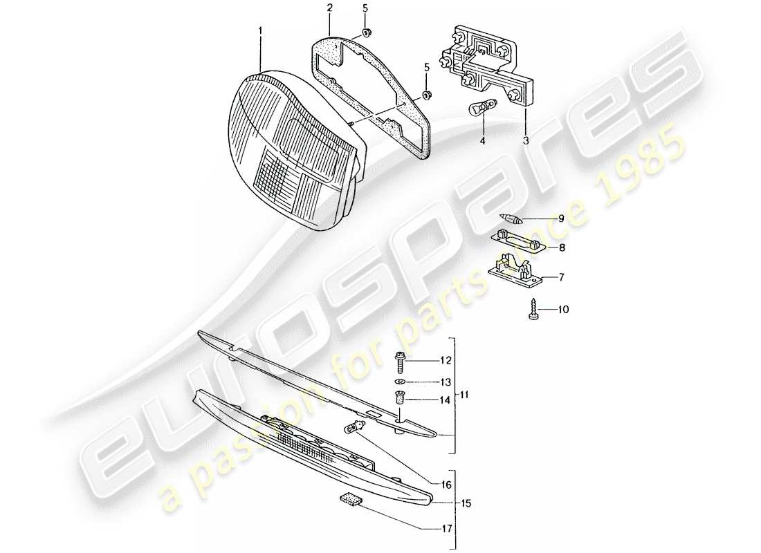 porsche 2003 (986 boxster) luce posteriore - luce targa - luce stop supplementare schema parte