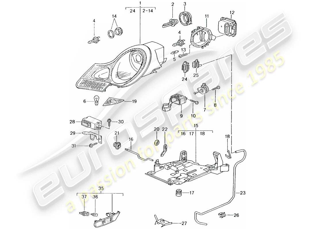 porsche 2003 (986 boxster) proiettore - ripetitore indicatori di direzione - d - mj 1999>> diagramma delle parti