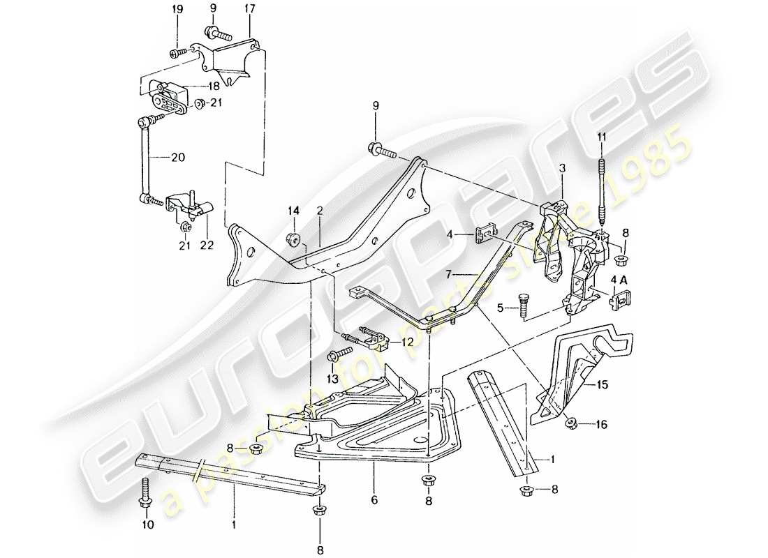 porsche 2001 (986 boxster) asse posteriore - pannello laterale - staffa schema particolare