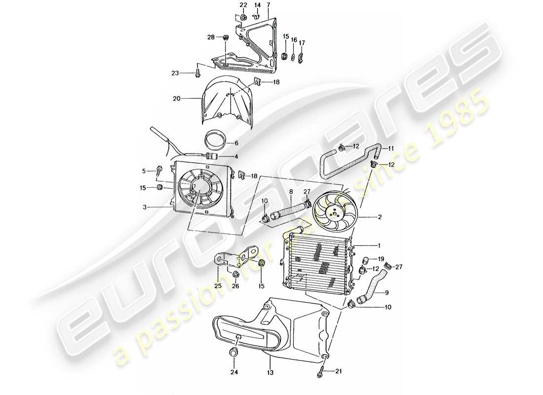 porsche 2001 (986 boxster) diagramma delle parti del raffreddamento ad acqua