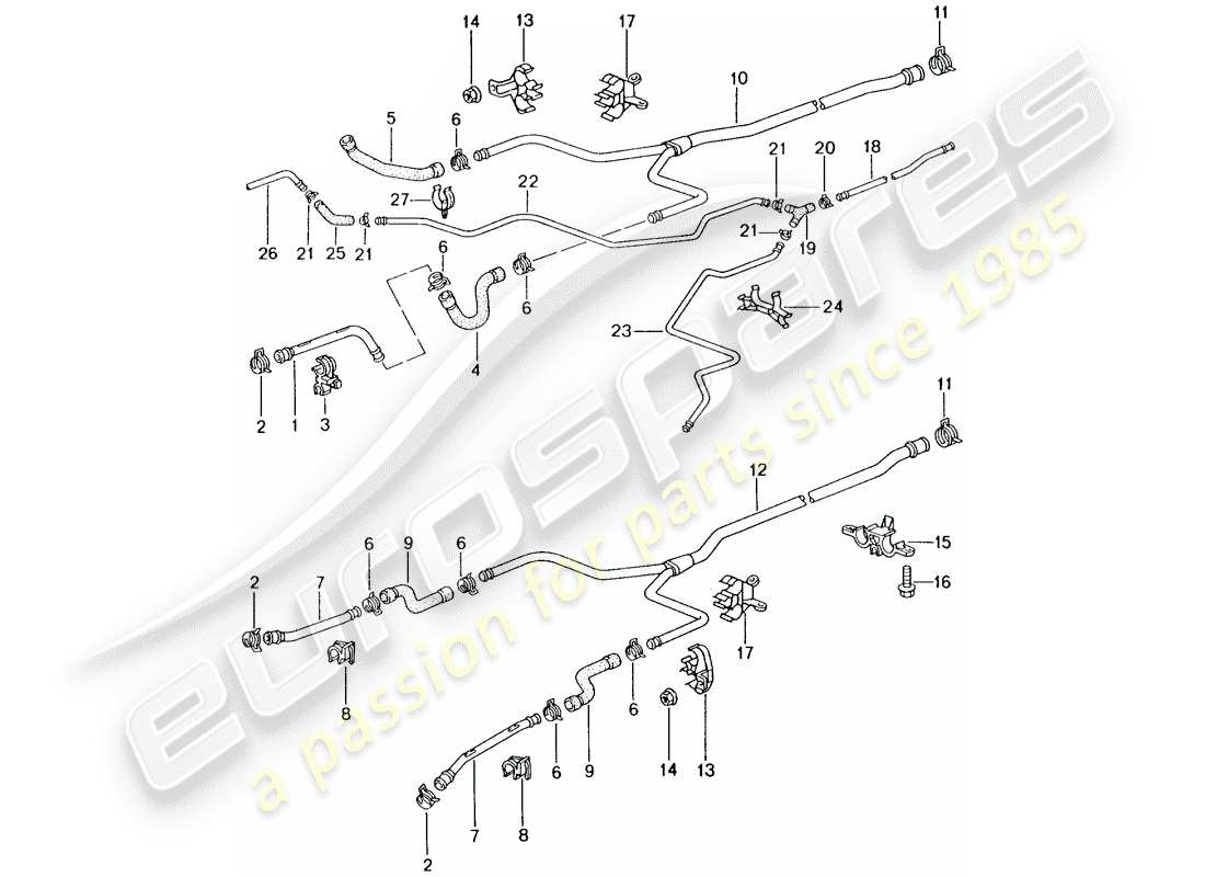 porsche 2001 (986 boxster) diagramma delle parti del raffreddamento ad acqua
