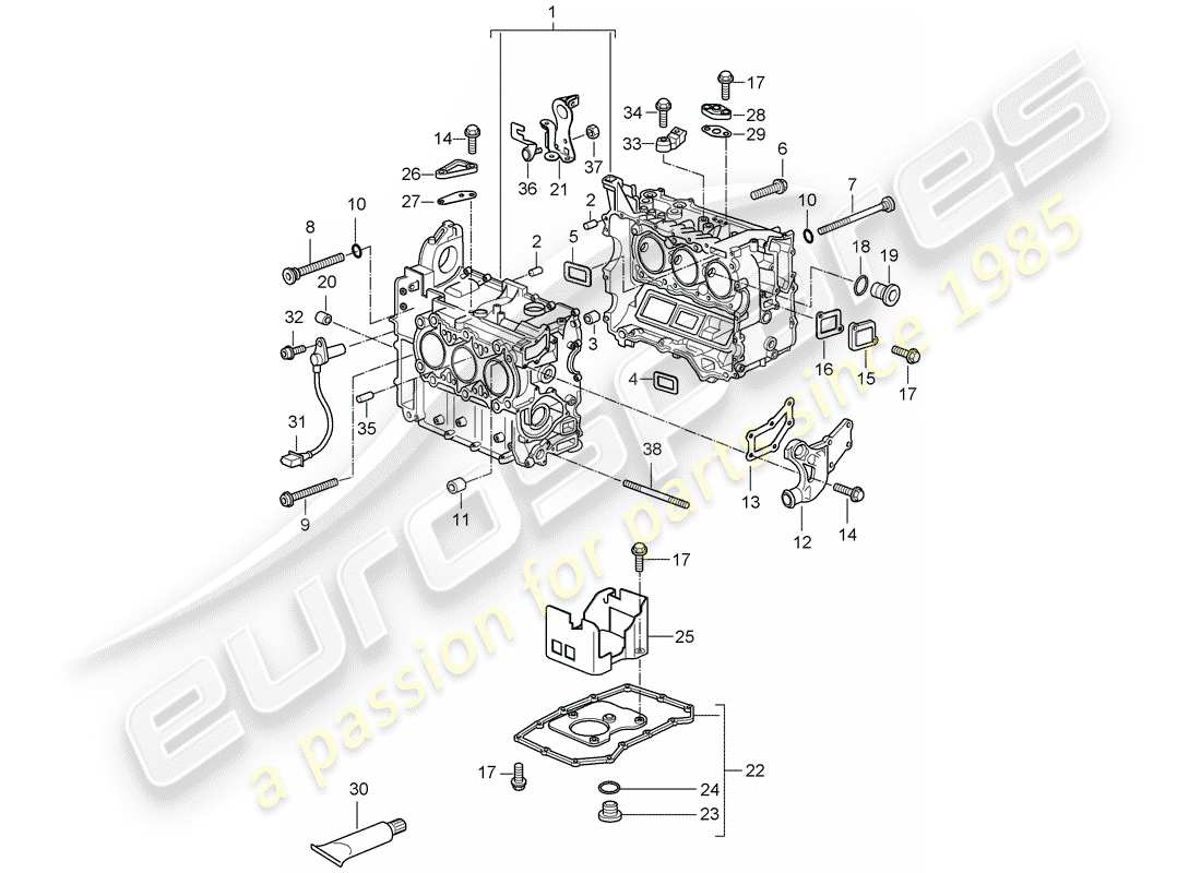 porsche 2001 (986 boxster) basamento - - - set di riparazione per manutenzione - vedi illustrazione: esploso delle parti