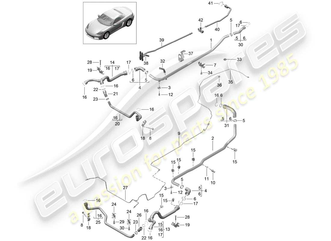 porsche 2020 (718 boxster) raffreddamento ad acqua diagramma delle parti