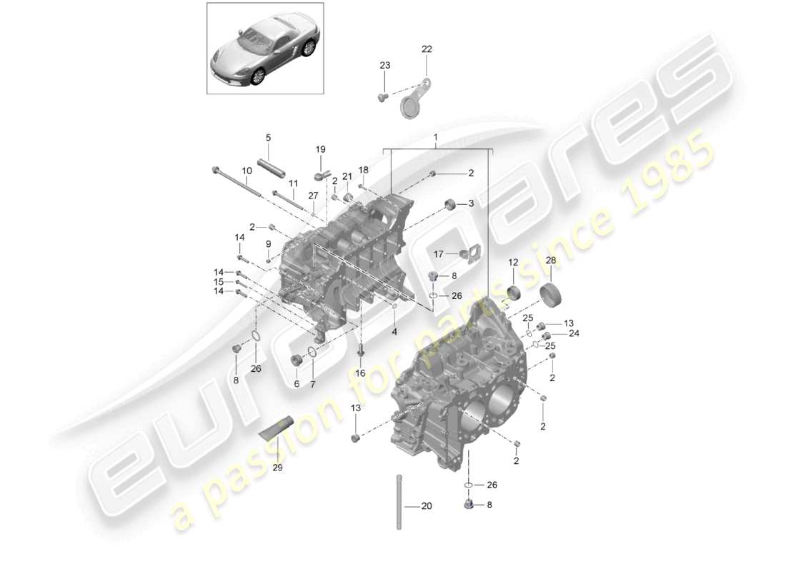 porsche 2020 (718 boxster) alloggiamento del basamento diagramma delle parti