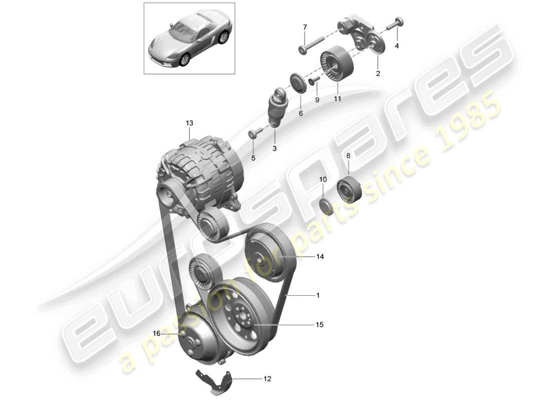 porsche 2020 (718 boxster) tendicinghia ammortizzatore cinghia trapezoidale diagramma delle parti